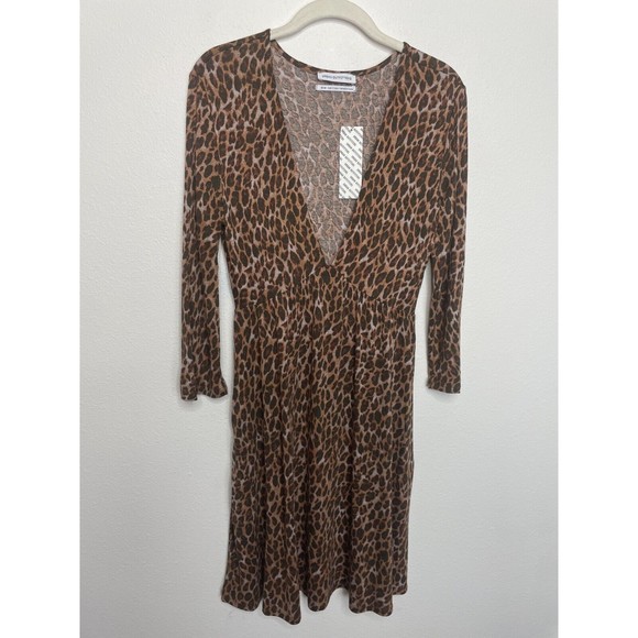 Urban Outfitter Medium Mercer Plunge Mini Dress Leopard Print Brown Deep V-Neck - Picture 5 of 14